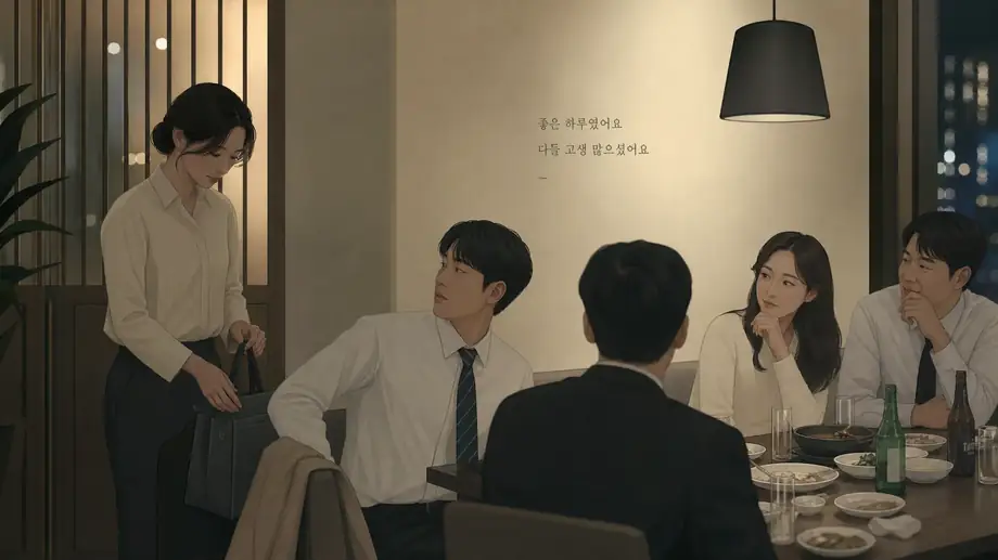 Korean office dinner scene showing nunchi - reading the room