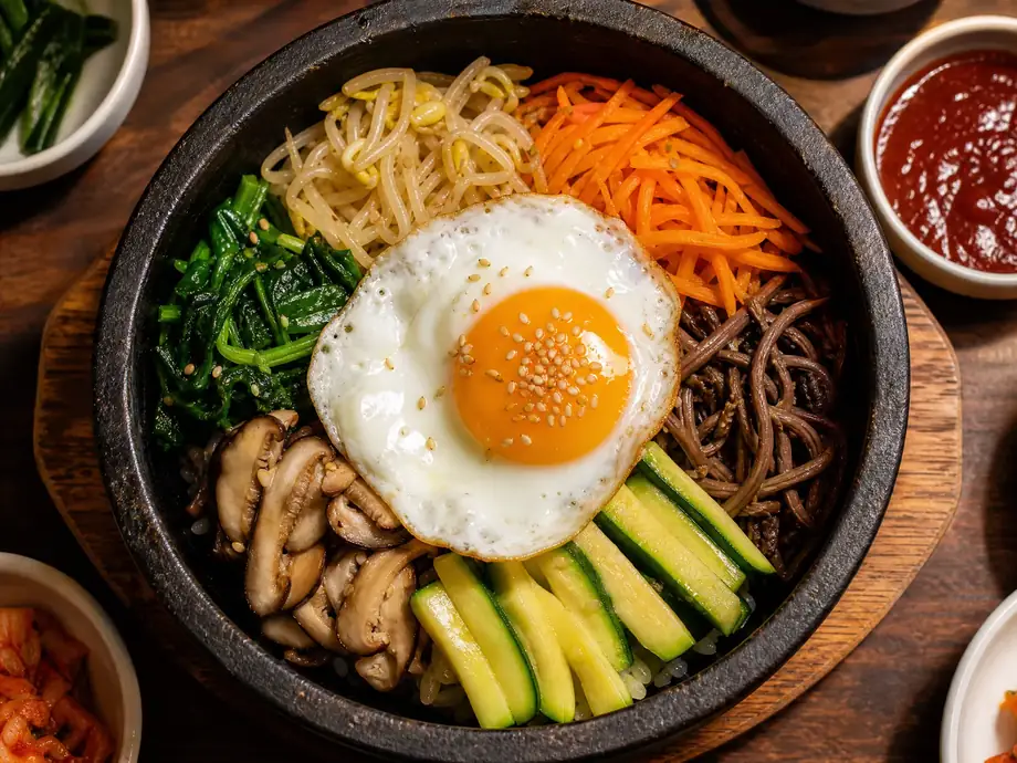 Korean vegan bibimbap in dolsot stone bowl